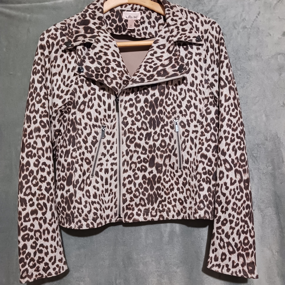 Willow Root Leopard Print Faux Suede  Women's Size M Biker Moto Jacket